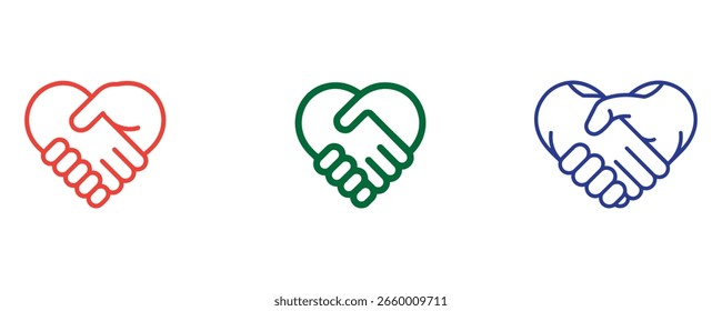 Ícones em forma de coração que representam unidade, parceria e amor nos negócios.