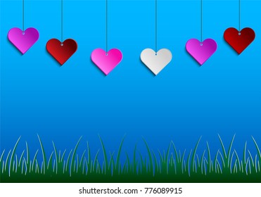 heart-shaped hanging on a blue background on a lawn. vector illustration of a valentine's day