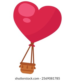 Heart-Shaped Hot Air Balloon Illustration . Valentine's Day Romantic Element Isolated on White Background