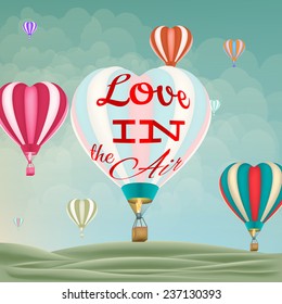 Heart-shaped hot air balloons. EPS 10 vector file included