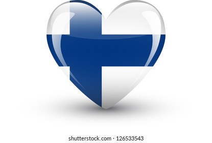 Heart-shaped icon with national flag of Finland isolated on white background