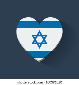 Heart-shaped icon with national flag of Israel. Flat design.