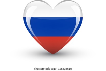 Heart-shaped icon with national flag of Russia isolated on white background