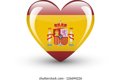 Heart-shaped icon with national flag of Spain isolated on white background