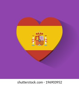 Heart-shaped icon with national flag of Spain. Flat design.