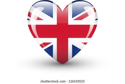 Heart-shaped icon with national flag of the UK isolated on white background svg
