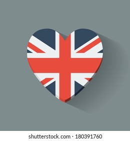 Heart-shaped icon with national flag of the United Kingdom. Flat design. svg