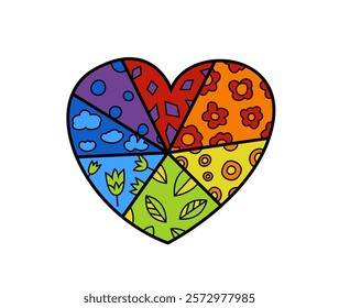 Heart-shaped illustration with vibrant rainbow colors symbolizing LGBTQ pride, diversity, and inclusivity. Represents love, equality, and community. Ideal for promoting acceptance and LGBTQ rights.