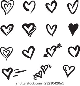 Heart-shaped illustrations, natural brush strokes, various heart shapes, oriental images.