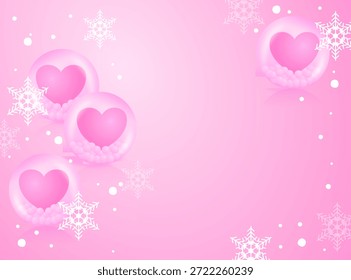 Uma imagem em forma de coração representando a convergência da frieza e do calor, onde flocos de neve brancos e corações cor-de-rosa estão aninhados dentro de uma bolha de memórias, refletindo a beleza do amor e do calor em cada estação. Use-o como pano de fundo para uma história de amor.