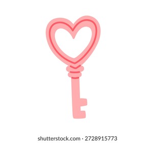 Icono de llave en forma de corazón. Ilustración vectorial minimalista simple dibujada a mano aislada en blanco.