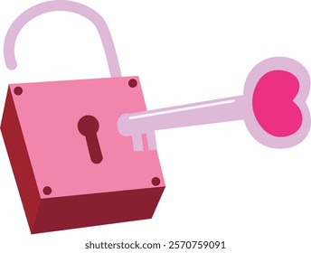 Heart-Shaped Key and Padlock Illustration