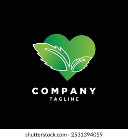 A heart-shaped leaf logo, symbolizing nature and love. The leaf's veins are intricately detailed, suggesting growth and vitality. The green color evokes harmony and freshness. Perfect for eco-friendly