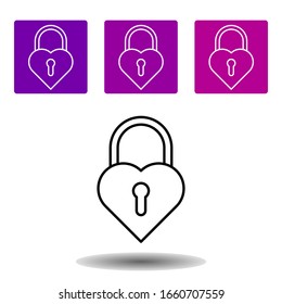 icono de bloqueo en forma de corazón . Esquema simple vector de amor púrpura establecido para UI y UX, sitio web o aplicación móvil