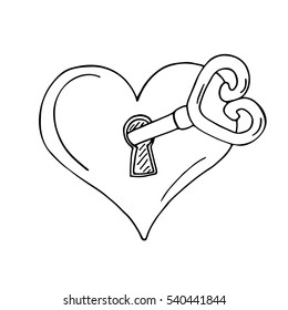 Heart-shaped lock with key.
