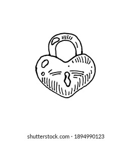 Heart-shaped lock sketch vector illustration on white background