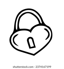 Heart-shaped lock. Vector contour drawn by hand. February 14th, Valentine's Day. Design, template, clipart, logo, icon, sketch.