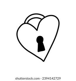 Heart-shaped lock vector doodle illustration.