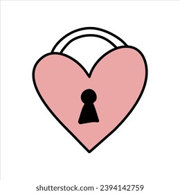 Heart-shaped lock vector doodle illustration.