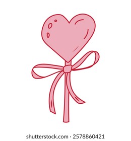 Heart-shaped lollipop with a bow showcases delightful candy design for celebrations or special occasions