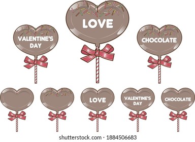 Heart-shaped lollipop chocolate illustration set