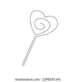 Heart-shaped lollipop drawn in one continuous line. One line drawing, minimalism. Vector illustration.