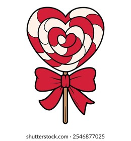 Heart-Shaped Lollipop with Red Bow Illustration