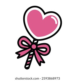 Heart-Shaped Lollipop with Ribbon Cartoon Illustration