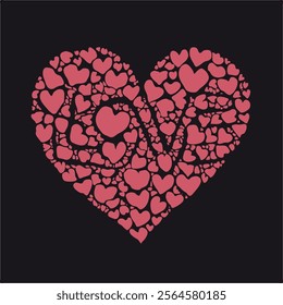 Heart-shaped "LOVE" design composed of many small hearts. A vibrant, graphic design of a large heart shape formed from numerous smaller, pink hearts.