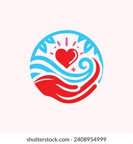 heart-shaped love logo. with a hand symbol underneath, which is in the shape of a wave. the logo depicts valentine.