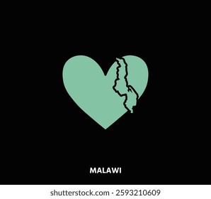 A heart-shaped Malawi map, representing national pride. Great for travel, adventure, and heritage projects.