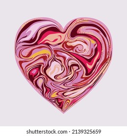 heart-shaped marbled heart. Marbling details in luxurious style swirls, with splashes of gold textures. Concept for love, relationships, self-love, beauty, marble art, etc. Ready to use vector.
