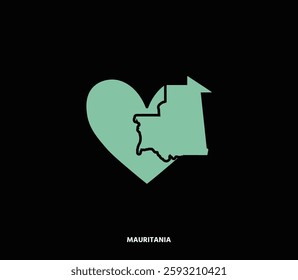 A heart-shaped Mauritania map, representing deep cultural pride. Perfect for travel, history, and heritage projects.