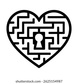 Heart-Shaped Maze in Black. vector: Ideal for use as a tattoo, icon, web graphic design, and infographic concepts."
