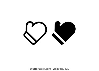 Heart-shaped mitten icons in outline and solid Vector