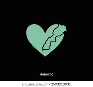 A heart-shaped Morocco map, representing love for the nation’s culture and history. Perfect for tourism and heritage projects.