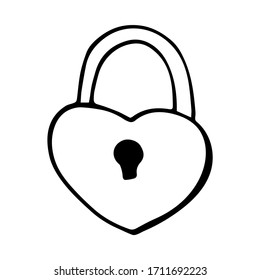 Heart-shaped padlock in Doodle style. Element for creating a design for Valentine's day, can be used on postcards, invitations, flyers, posters, advertising.