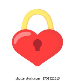 Heart-shaped padlock in flat style. Element for creating a design for Valentine's day, can be used on postcards, invitations, flyers, posters, advertising.