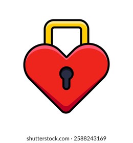 Heart-Shaped Padlock Icon, Symbol of Love, Security, Loyalty, and Romantic Commitment for Valentine’s Day and Weddings