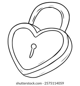 heart-shaped padlock illustration hand drawn outline vector