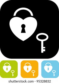Heart-shaped padlock and key - Simple vector icon isolated on white