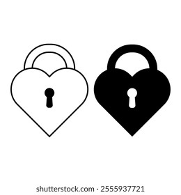 Heart-Shaped Padlock with Keyholes Vector Illustration. The image depicts two heart-shaped padlocks side by side.