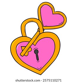 heart-shaped padlock and love key illustration hand drawn isolated vector