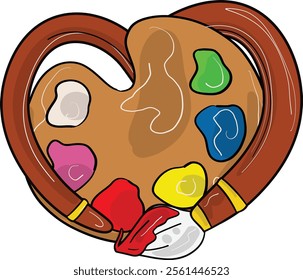 Heart-Shaped Paintbrush Surrounding a Color Palette. Art and Illustration