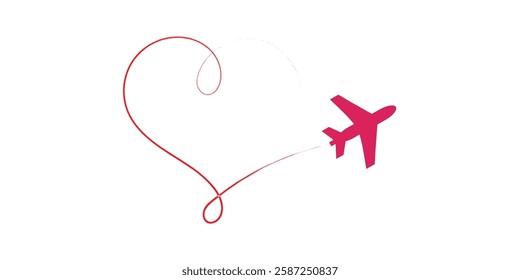 A heart-shaped path for a plane, symbolizing love for travel.