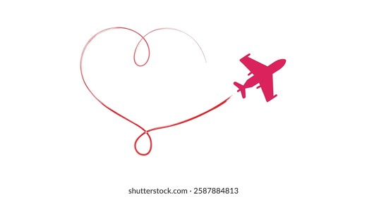 A heart-shaped path for a plane, symbolizing love for travel.