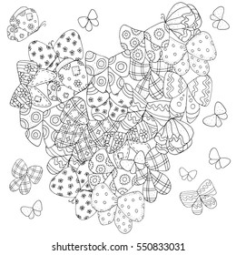 Heart Shaped Pattern For Adult Coloring Book Butterfly Floral Retro Doodle