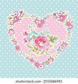 A heart-shaped pattern design designed with tiny crispy flowers, with a rose motif in the middle, suitable for spot printing.