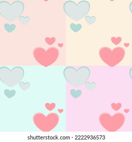Heart-shaped pattern in four colored squares arranged close to each other. For love cards or to make gift wrapping paper.