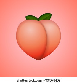 Heart-shaped peach, whole fruit, isolated background, vector illustration.
